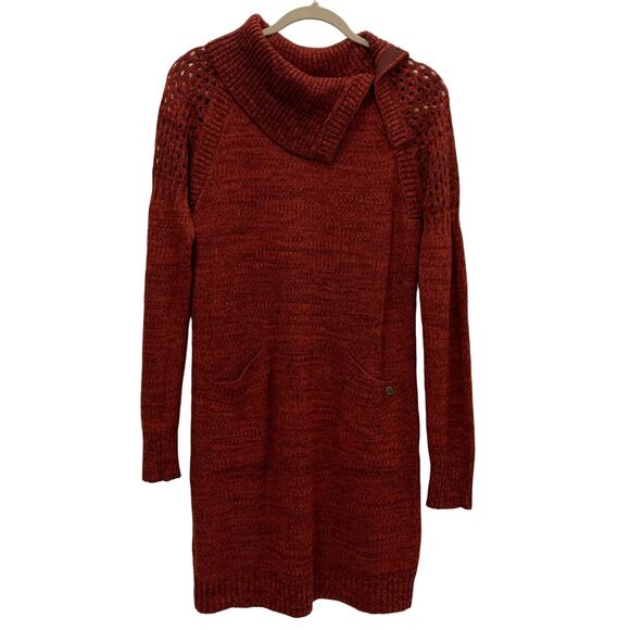 Prana Dress Women M Terracota Archer Sweater Pockets Snap Buttons Mock Neck - Picture 2 of 9